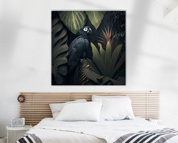 Black parrot in the tropical jungle by Floral Abstractions