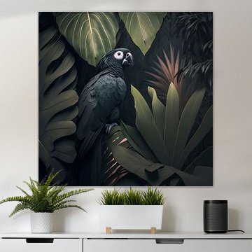 Schwarzer Papagei im Tropen Dschungel