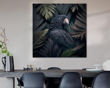 Portret van een zwarte papegaai van Floral Abstractions