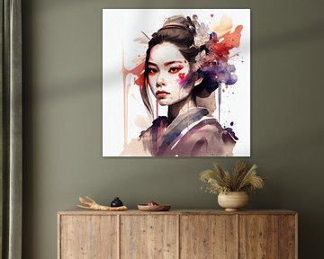 Aquarel Moderne Geisha #7 van Chromatic Fusion Studio