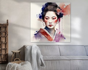 Watercolor Modern Geisha #3 by Chromatic Fusion Studio