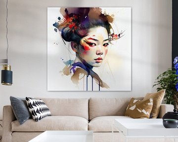 Geisha moderne aquarelle #1 sur Chromatic Fusion Studio