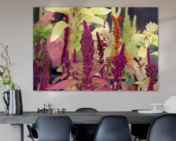 Fleurs sauvages botaniques vertes, violettes et oranges sur Tot Kijk Fotografie: natuur aan de muur