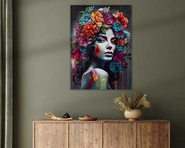 Malerei Frau mit Blumen | Glasmalerei Frau | Abstrakte Kunst von AiArtLand