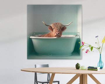 Scottish highlander in bathtub by Harvey Hicks