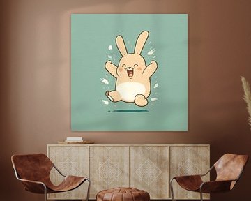 Cartoon rabbit on green background by Harvey Hicks