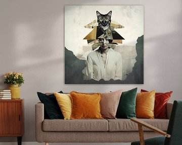 Collage de la dame au chat #3 sur Vlindertuin Art