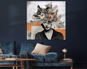 Kattenvrouw collage #2 van Vlindertuin Art