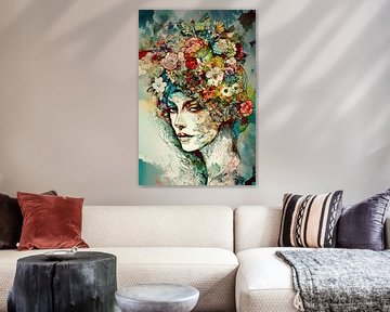 Vrouw met bloemen in het haar van Bert Nijholt