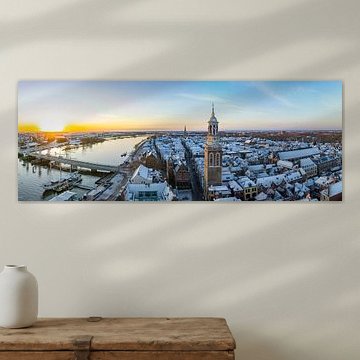 Kampen city view with the New Tower at the river IJssel during sunrise