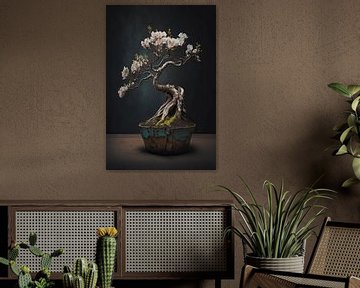 Bonsai boom met klein bloesem van Digitale Schilderijen