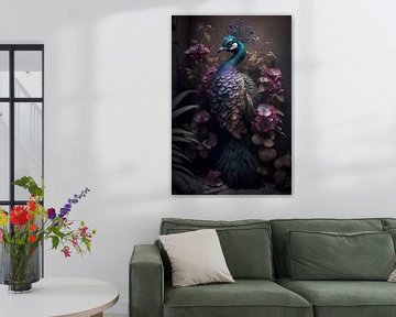 Peacock with flowers by Digitale Schilderijen