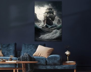 viking ship on rough seas by Stephan Dubbeld