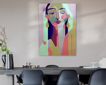 Contemporary abstract portret: "Muze in pastel" van Studio Allee