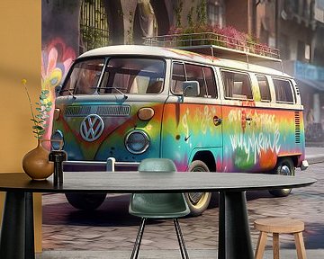 Volkswagen Transporter | Hippiebus No2 | Volkswagenbusje van AiArtLand