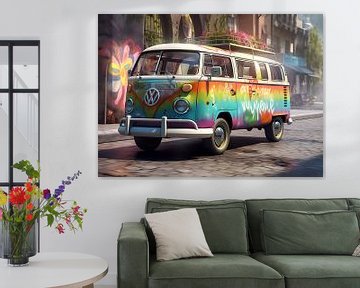Volkswagen Transporter | Hippie Bus No2 | Abstract Art sur AiArtLand