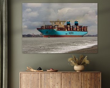 Container ship on the New Waterway to sea. by scheepskijkerhavenfotografie