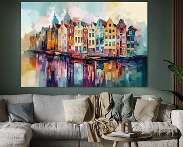 Amsterdam kleurrijk en abstract schilderij sur Tableaux ARTEO