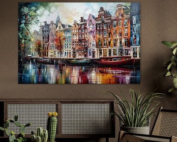 Amsterdam schilderij grachtenpanden