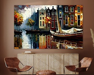 Amsterdamse gracht met boten by ARTEO Paintings