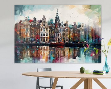 Zicht op Amsterdamse grachtenpanden by ARTEO Paintings