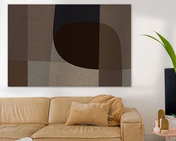 Brown, grey, beige organic shapes. Modern abstract retro geometric art in earthy tints V by Dina Dankers