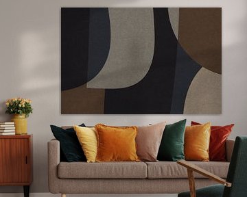 Bruin, grijs, beige organische vormen. Moderne abstracte retro geometrische kunst in aardetinten VI van Dina Dankers