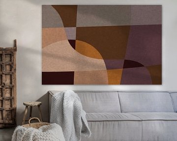 Gele, roze en bruine organische vormen. Moderne abstracte retro geometrische kunst in warme pastelkl van Dina Dankers