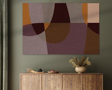 Gele, roze en bruine organische vormen. Moderne abstracte retro geometrische kunst in warme pastelkl van Dina Dankers