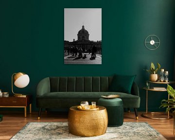 Pont des Arts Institut de France, black and white photograph in Paris, France