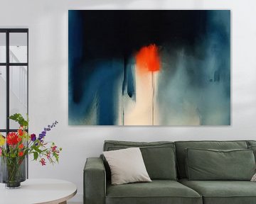 Modern abstract in blauw en oranje van Studio Allee