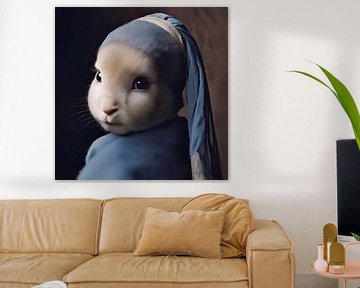 Bunny without a pearl | Girl with a Pearl Earring | Vermeer painting by AiArtLand