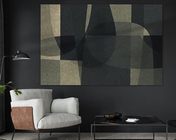 Abstract organic shapes and lines. Retro style geometric art in grey III by Dina Dankers