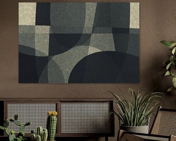 Abstract organic shapes and lines. Retro style geometric art in grey IX by Dina Dankers