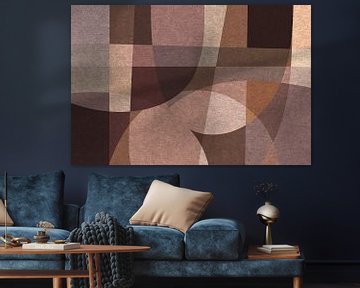 Abstract organic shapes and lines. Retro style geometric art in beige, brown, pink III by Dina Dankers