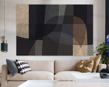 Abstracte organische vormen en lijnen. Geometrische kunst in retro stijl in grijs, bruin, zwart V van Dina Dankers