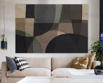 Abstracte organische vormen en lijnen. Geometrische kunst in retro stijl in grijs, bruin, zwart VII van Dina Dankers