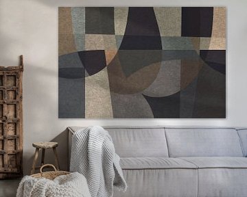 Abstract organic shapes and lines. Retro style geometric art in grey, brown, black IX by Dina Dankers