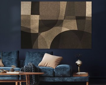 Abstract organic shapes and lines. Retro style geometric art in brown and beige I by Dina Dankers