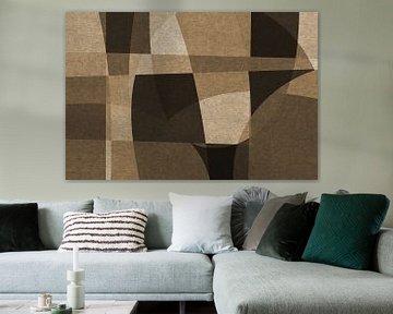 Abstract organic shapes and lines. Retro style geometric art in brown and beige IV by Dina Dankers