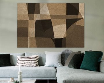 Abstracte organische vormen en lijnen. Geometrische kunst in retrostijl in bruin en beige IV van Dina Dankers