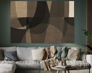 Abstract organic shapes and lines. Retro style geometric art in brown and beige V by Dina Dankers