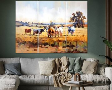 Painting Cows | 3 panel painting | Landscape Painting by AiArtLand