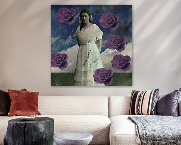 Vintage beauty and purple roses van Yvonne Zeldenthuis