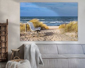 Strand met bankje aan de kust van de Oostzee in Graal Müritz van Rico Ködder
