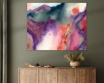 Aquarelle abstraite moderne en orange, violet et vert sur Studio Allee