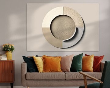 Abstracte cirkel in bruin tinten en 4 vlakken van Digitale Schilderijen