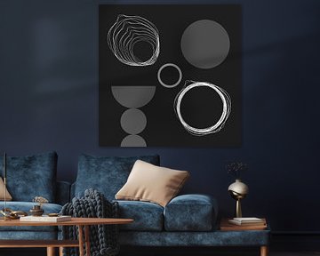 Moon Magic Lines Shapes in Black White by Mad Dog Art