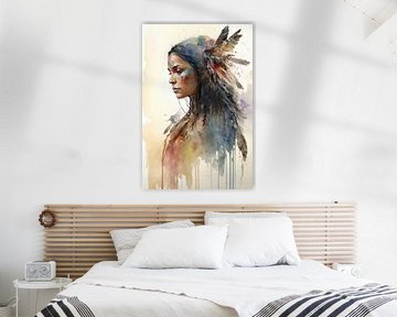 Indiaanse vrouw waterverf boho stijl van Digitale Schilderijen