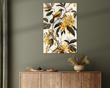 Yellow flowers and birds by Digitale Schilderijen